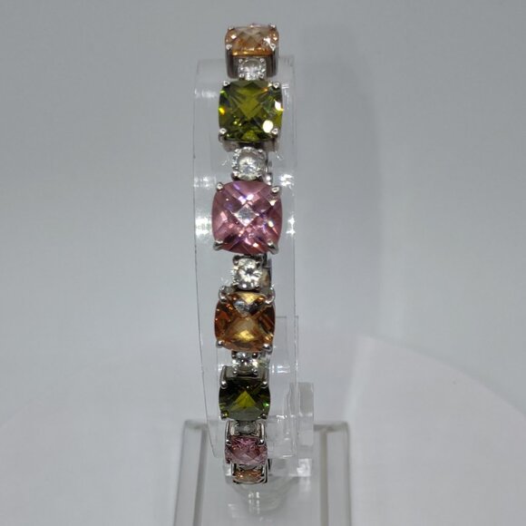 Womens Sterling Silver 925 Tennis Bracelet Sz 7" Pink/Green/Ginger-Color CZs - Picture 3 of 15